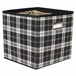 Home Basics Breathable Non-Woven Fabric Home Storage & Organization | Plaid Design In White Black & Grey | Sturdy Fiberboard Construction | (Storage Bin With Grommet Handle) -Electric Blankets Sales Store 61hcYSV5kTS