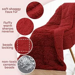Topblan Faux Fur Weighted Blanket 20lbs, 60" X 80" Uniformed Color Sherpa Fleece Weighted Blanket Full Queen Size For Women Men Relaxing, Wine Red