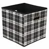 Home Basics Breathable Non-Woven Fabric Home Storage & Organization | Plaid Design In White Black & Grey | Sturdy Fiberboard Construction | (Storage Bin With Grommet Handle)