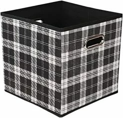 Home Basics Breathable Non-Woven Fabric Home Storage & Organization | Plaid Design In White Black & Grey | Sturdy Fiberboard Construction | (Storage Bin With Grommet Handle) -Electric Blankets Sales Store 61lOuSmA3IS. AC