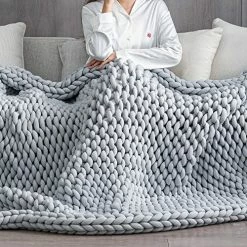 Knitted Weighted Blanket 15 LBS Queen Size 60x80 Inch, Uttermara Chunky Knit Weighted Blanket Handmade For Relax, Calming Or Home Decor, Weighted Blanket No Beads Snuggle For Adults, Grey