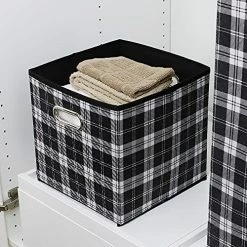 Home Basics Breathable Non-Woven Fabric Home Storage & Organization | Plaid Design In White Black & Grey | Sturdy Fiberboard Construction | (Storage Bin With Grommet Handle) -Electric Blankets Sales Store 61qt6JhngWS