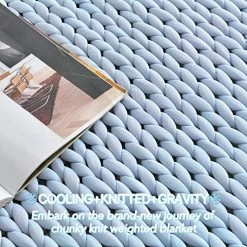 Maetoow Cooling Chunky Knit Weighted Blanket Throw, Handmade Cozy Blanket Couch, Bed, Home Decor, Heavy Soft Breathable Blanket, Twin Size For Adults (50''x60'', 10lbs, Light Blue)
