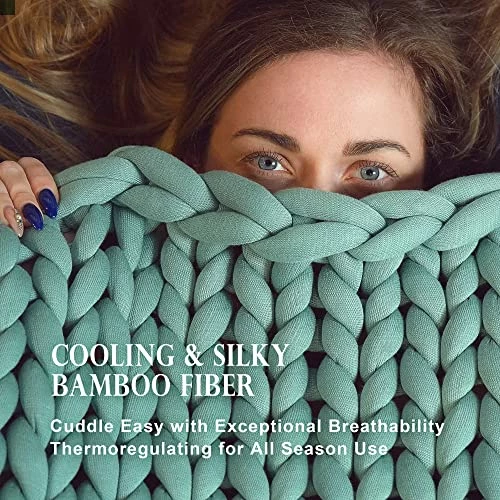 Knitted Weighted Blanket 15 Lbs, Cottonblue Handmade Chunky Knit Bamboo Cooling Weighted Blanket Full Twin 15 Pounds Blanket For Sleep Or Home Décor, Gifts Idea, 48"x72", All- Season Blanket Green 5 Knitted Weighted Blanket 15 Lbs, Cottonblue Handmade Chunky Knit Bamboo Cooling Weighted Blanket Full Twin 15 Pounds Blanket For Sleep Or Home Décor, Gifts Idea, 48"x72", All- Season Blanket Green - Image 3